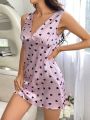 Women's Sleeveless Sleep Dress With Heart Printed Pattern