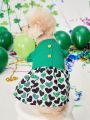 PETSIN St. Patrick's Day Green Heart Knitted Short Sleeve Princess Dress Formal Dress Fluffy Skirt Pet Clothes