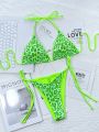 SHEIN Swim SXY Leopard Bikini Set Halter Triangle Bra Top & Tie Side Bikini Bottom 2 Piece Swimsuit