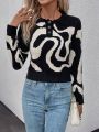 SHEIN Privé Graphic Pattern Polo Neck Sweater