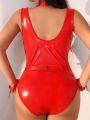 SHEIN Plus Size Women's Glossy Garter Sexy Bodysuit