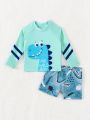 Baby Boy Cartoon Printed Raglan Long Sleeve Top And Shorts Swimming Suit Set