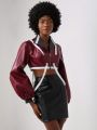 Clothing That Speaks Contrast Tape Zip Up Crop PU Leather Jacket
