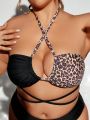 SHEIN Swim SXY Plus Size Women'S Leopard Print Halter Bikini Top