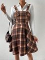 SHEIN Qutie Plaid Print Overall Dress Without Blouse