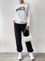 Daily&Casual Letter Printed Hoodie And Sweatpants Sports Tracksuit Set