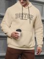 Men's Plus Size Letter Printed Drawstring Hooded Fleece Sweatshirt