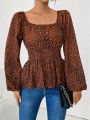 Elegant Women'S Leopard Print Tie Waist Shirt