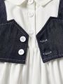 Baby Puff Sleeve Shirt Dress & Button Front Cami Top Set