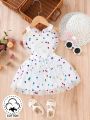 Baby Girl'S Romantic Polka Dot Mesh Heart Decor Everyday Casual Dress For Spring And Summer