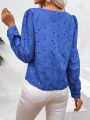 SHEIN Frenchy Vacation Square Neck Long Sleeve Burnout Floral Embroidery T-Shirt