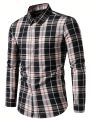 Manfinity Homme Plaid Pattern Turn Down Collar Long Sleeve Shirt