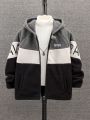 Boys' Color Block Hooded Jacket With Letter Embroidery