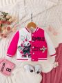 Baby Girl Rabbit & Letter Graphic Two Tone Varsity Jacket