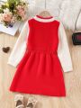 SHEIN Kids EVRYDAY Toddler Girls' Lovely Heart Design Knit Sweater Dress