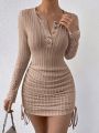 SHEIN Privé Contrast Lace Drawstring Side Bodycon Dress