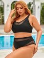 SHEIN Swim BAE Women'S Plus Size Mesh Splice Swimsuit Set