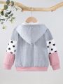 Young Girl Heart Print Colorblock Zip Up Hoodie Without Sweater