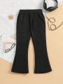 SHEIN Kids EVRYDAY Girls' Flared High Waist Pants, Autumn And Winter New Loose Striped Sports And Leisure Pants