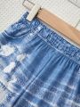 Tween Girls' Blue Distressed Patchwork Style Denim Capri Leggings
