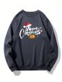 Manfinity Men's Loose Fit Fleece Christmas Printed Sweatshirt With Round Neckline