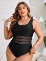 SHEIN Swim Vcay Plus Size Mesh Insert Backless One-Piece Swimsuit