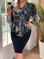 Plus Size Women'S Loose Fit Batwing Sleeve Dress With Paisley Pattern