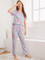 Cartoon Dinosaur Print PJ Set & Eye Mask