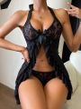 2pcs/Set Women's Lace Halterneck Sexy Lingerie Dress