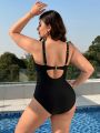 SHEIN Swim Vcay Plus Size Women's One-Piece Swimsuit With Wavy Stripes