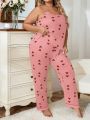 Plus Size Heart Printed Pajamas Set