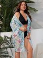 SHEIN Swim Vcay Plus Size Women'S Floral Printed Open Front Kimono