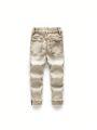 Young Boys' New Casual Fashion Vintage Water Wash Ripped Skinny Jeans