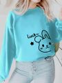 Women's Plus Size Cartoon Letter Print Fleece Hoodie