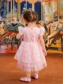 Baby Girl Spring Summer Pink Lace Tulle Gorgeous Romantic Cute Daily Casual Dress