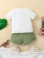 Baby Boy Dinosaur Print Tee & Flap Detail Shorts