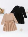 SHEIN Kids EVRYDAY Little Girls' Solid Color Knitted Long Sleeve Dress