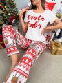 Christmas Print Tee & Pants PJ Set