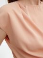 SHEIN BIZwear Ladies' Solid Color Batwing Sleeve Shirt With Pleats