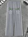 Manfinity Men's Star & Letter Printed Drawstring Waist Sweatpants