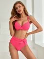 SHEIN DD+ Solid Color Criss Cross Swimsuit Set