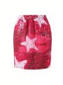 SHEIN Kids EVRYDAY 1 Piece Imitation Sequin Print Star Pattern Skirt For Older Girls In Spring And Summer