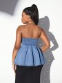 SHEIN SXY Women'S Off-Shoulder Denim Top With Ruffle Hem