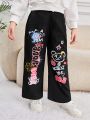 SHEIN Kids HYPEME Young Girl Letter & Cartoon Graphic Pants