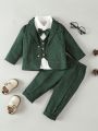 Baby Boy 1pc Lapel Collar Blazer & 1pc Suit Pants & 1pc Bow Front 2 In 1 Shirt