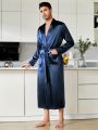 Men Solid Belted Satin Robe