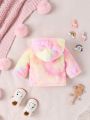 SHEIN Newborn Baby Girls' Cute Embroidered Colorful Tie Dye Thick Coat, Autumn And Winter