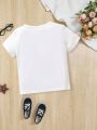 2pcs Toddler Boys' Round Neck Short Sleeve T-Shirts With Slogan Print