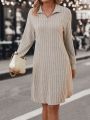 Quarter Zip Ribbed Knit Tee Dress