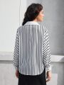 SHEIN BIZwear Women's Striped Batwing Long Sleeve Shirt